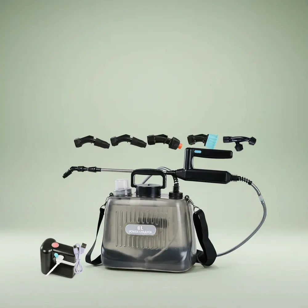 Pulvérisateur à pression 8L, pulvérisateur de jardin à batterie avec lance télescopique, 4 buses de 