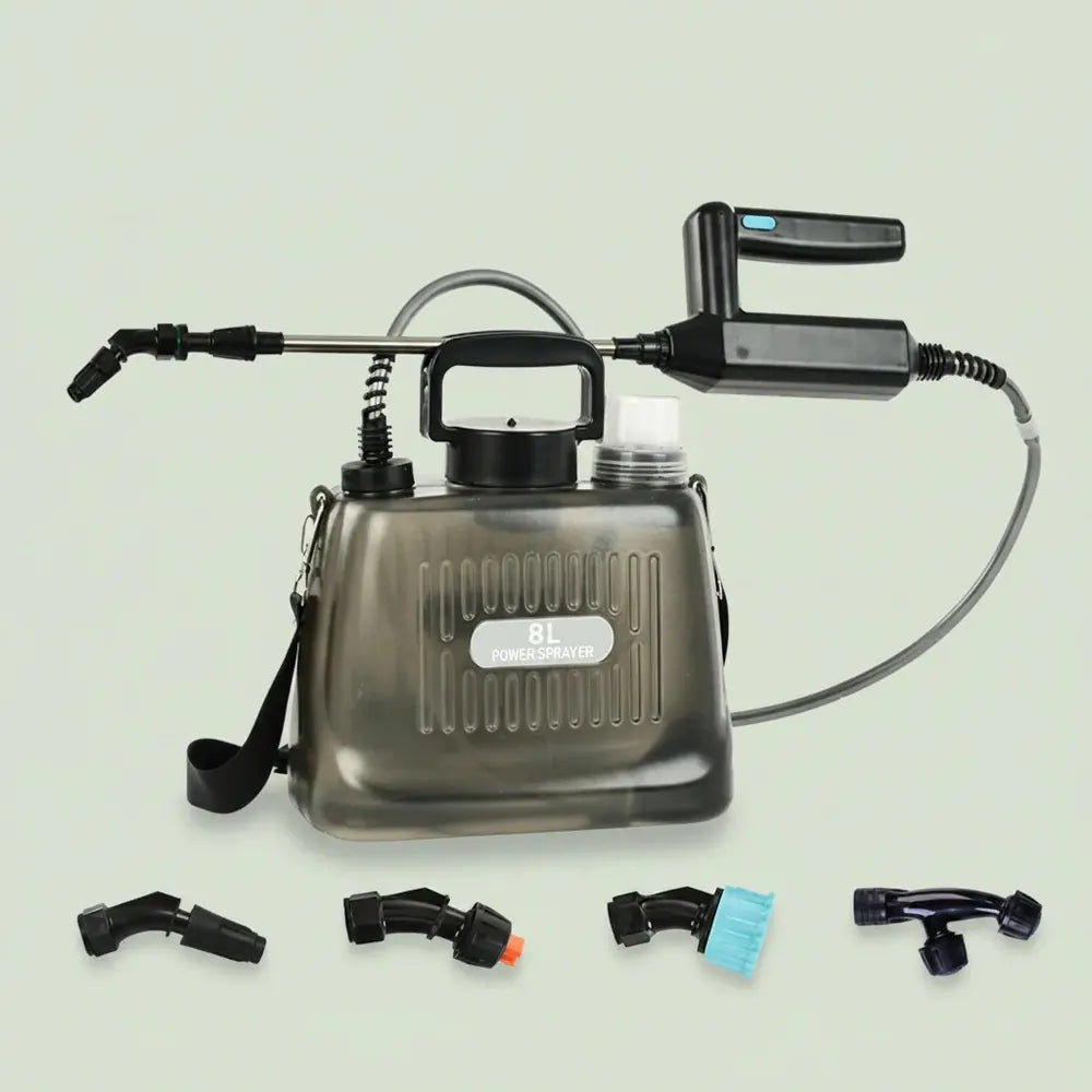 Pulvérisateur à pression 8L, pulvérisateur de jardin à batterie avec lance télescopique, 4 buses de 
